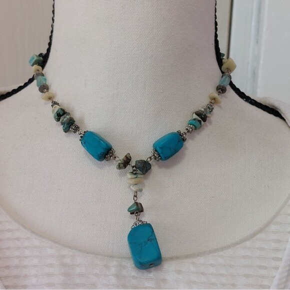 You & I Faux Turquoise Y Drop Statement Necklace - Picture 1 of 7
